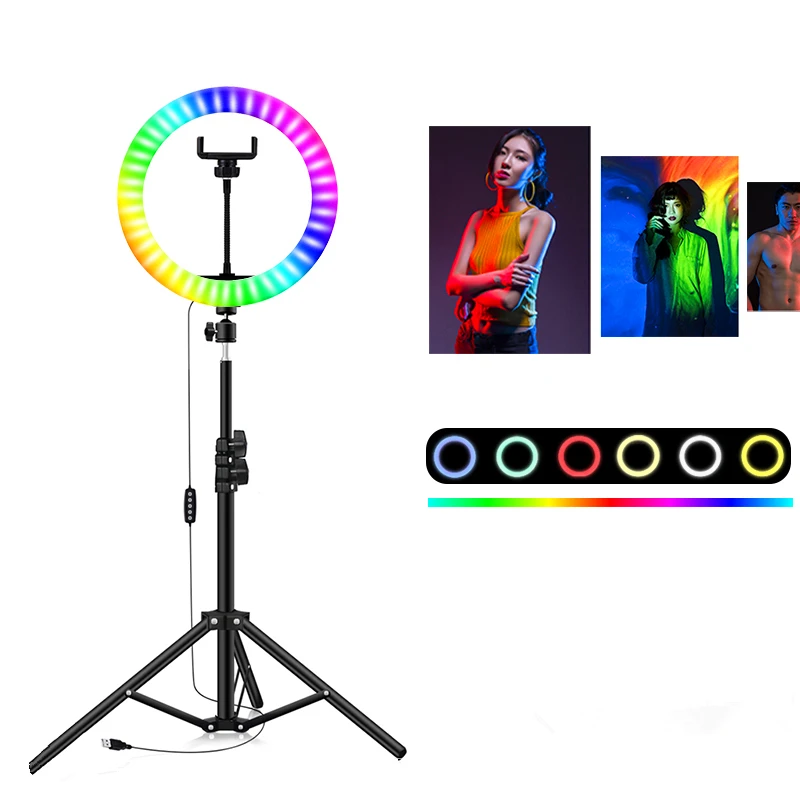 MJ33 13 inch RGB Ring Light Beauty Video Studio Photo Selfie Circle RGB Ring Lamp LED With Tripod Stand Remote Controller