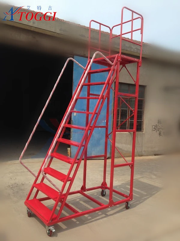 mobile folding warehouse platform ladder with wheels