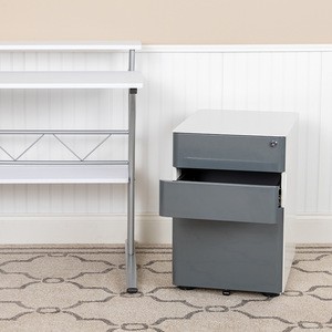 Modern 3-Drawer Mobile Locking Filing Cabinet with Anti-Tilt Mechanism &amp; Letter/Legal Drawer, White with Charcoal Faceplate