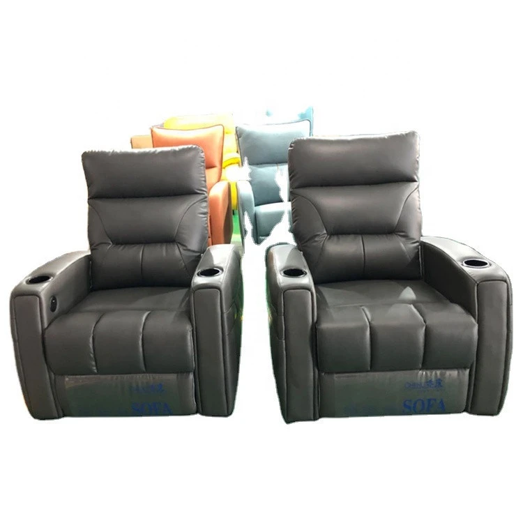 modern 4 seater power recline gray leather chairs home theater furniture with massage function