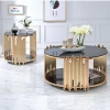 modern design  stainless steel living room furniture luxury  black  glass top gold round coffee table