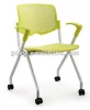 Modern folding plastic office training chair with armrests and wheels