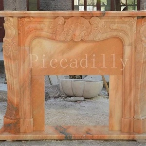 Modern interior decoration  100% hand carved sunset glow red  marble fireplace surround