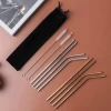 Modern style wholesale reusable custom stainless steel straw metal PVD copper drinking straw with 2 brush