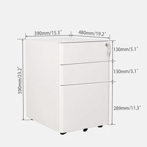 Movable 3 Drawer Pedestal metal filing Cabinet For Office Equipment