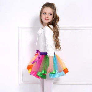 Multi Color Fashion Short Lovely Girls Fluffy Dancing Party Pettiskirt Rainbow Tutu Skirt For Kids