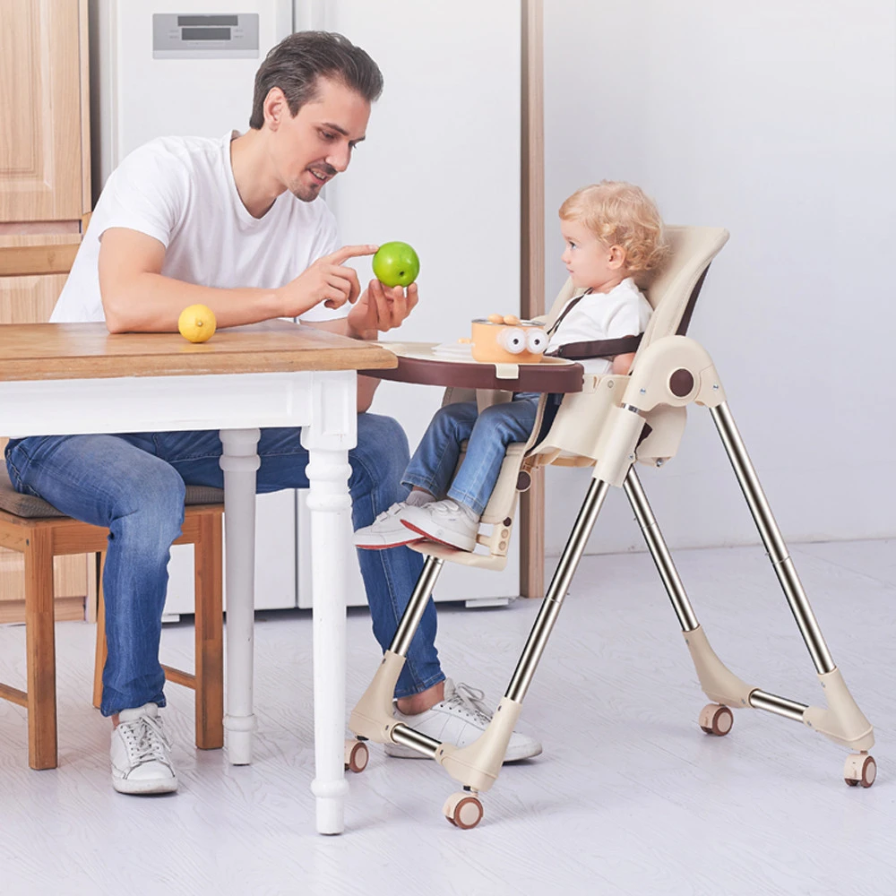 Multifunctional Foldable Baby Kids Safety Dining High Chair with Wheels