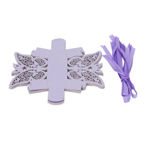new 20pcs Romantic Mini Butterfly DIY Candy Cookie Gift Box for Wedding Party with Purple Ribbon Event &amp; Party Supplies
