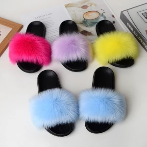 New Arrival Fur Slippers Wholesale Fluffy Faux Fur Slides for Women