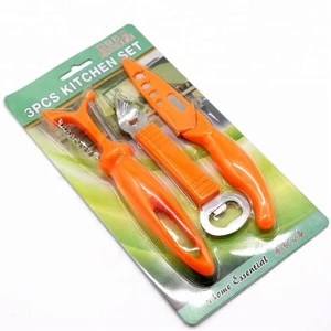 New Arrival Plastic Handle 3 in 1 Peeler/ Opener/ Knife Kitchen Tools Set