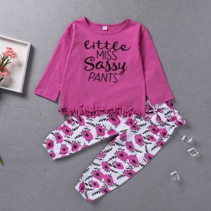 New Arrival Spring Baby Daily Wear Long Sleeve Floral Cotton Clothing Set Boutique Baby Clothing Children Kids Girl Clothes