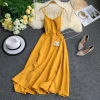 New Coming Spring Summer Holiday Dress Cross Spaghetti Strap Open Back Solid Beach Style Ankle-Length Women Dresses