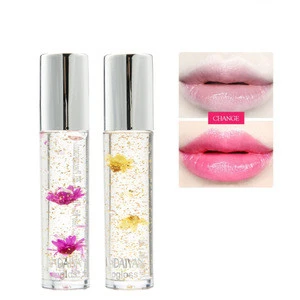 New Hot Selling Gold foil Flower Lipstick Temperature Color Change Lip Gloss Moisturizing Lip Plumper