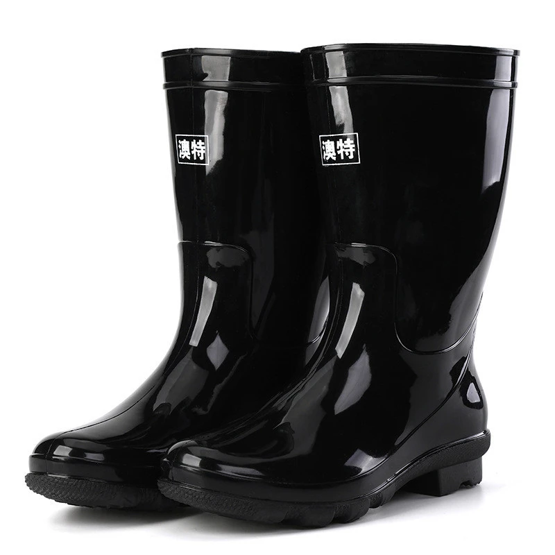 New mid-calf black womens rain boots rubber ladies PVC waterproof anti slip rain boots