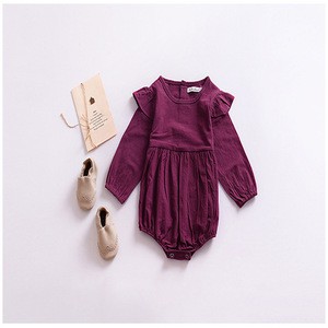New Style Pure Cotton and Color Baby Girl clothes Romper With Flutter Sleeve Romper