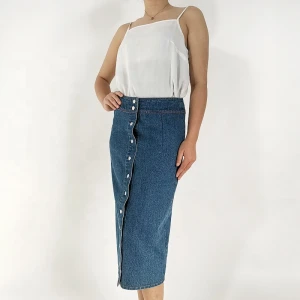 OEM High Quality Front Buttoned Jean Skirt Women Pencil Denim Midi Skirt