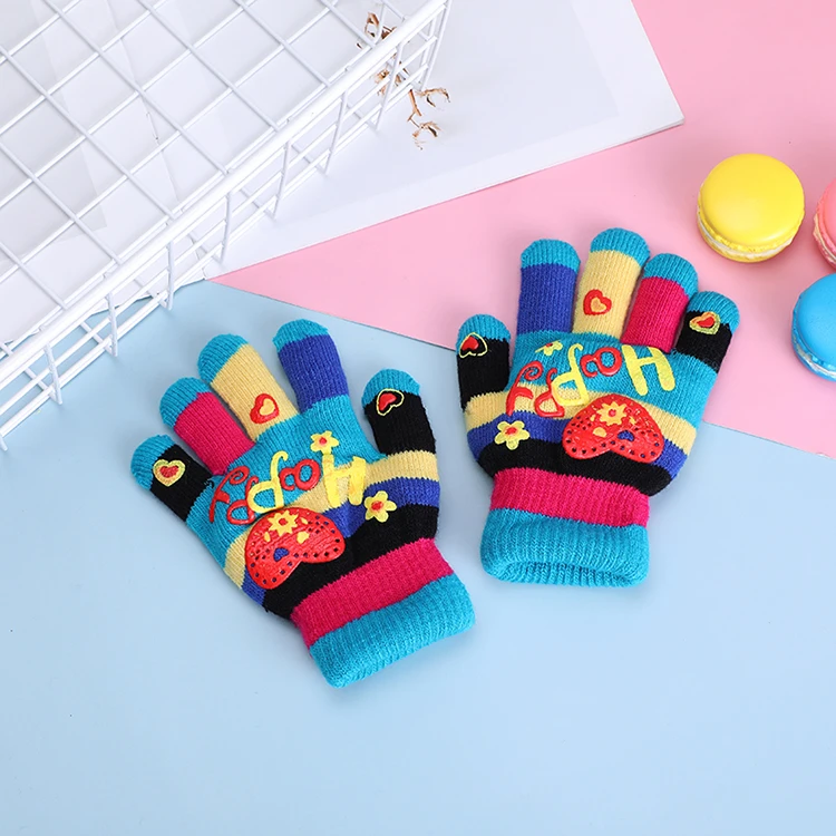 OME Custom Full Finger Knitted Stretchy Anti Slip Children Warm Magic Winter Gloves