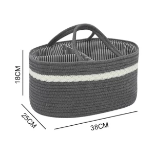 Oval Grey Start Cotton Baby Rope Diaper Caddy Organizer with Lid Shoulder Strap