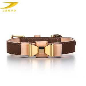 Popular high quality nice luxury pet leather bow tie dog collar