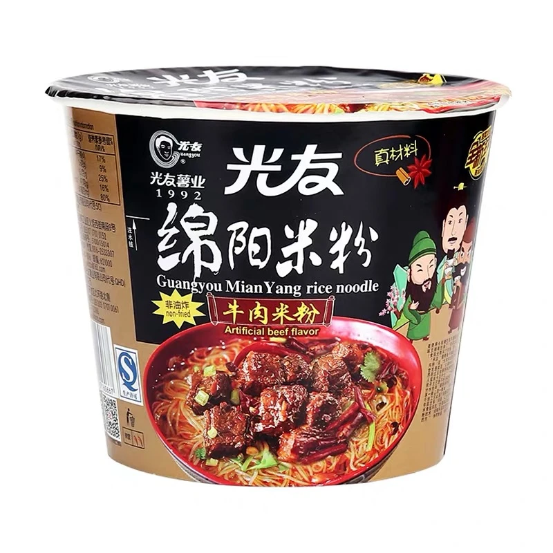 Popular Low Fat Fast Cooking Food Delicious Chinese Beef Flavor Instant Rice Flat Noodles Cup  Rice Vermicelli