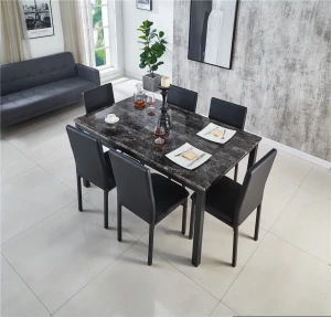 Popular style dining room furniture marble tabletop PU chair top 6chair set dining table and chairs.