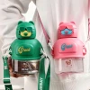 Portable Bear Transparent Big Belly Cup Water Bottles Plastic Cute Cartoon Water Bottle For Kids With Handle And Straw