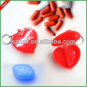 Portable keychains mini heart shape plastic air tight pill storage case
