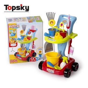 Pretend play set diy toy kids plastic garden cleaning machine cart tools