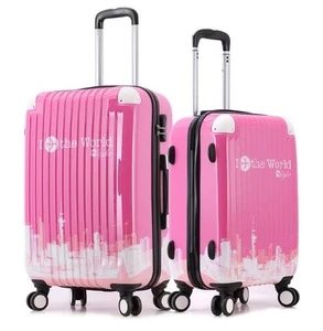 Pretty High School Girls Pink Luggage with printing PC luggage trolley