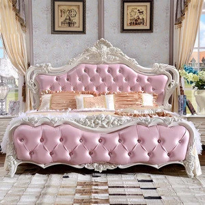 quality antique design bedroom furniture/luxury 1.8m soft bed/pink princess bed