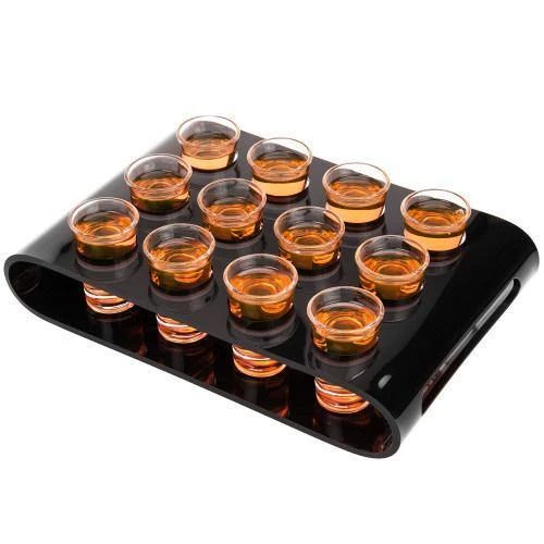 Quality barware serving tray holder  Black Acrylic Serving Tray for 12 Shot Glass Flight Set