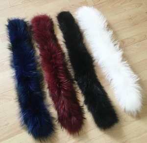 Raccoon Fur Trim Women Detachable Long Coat Fur Collar