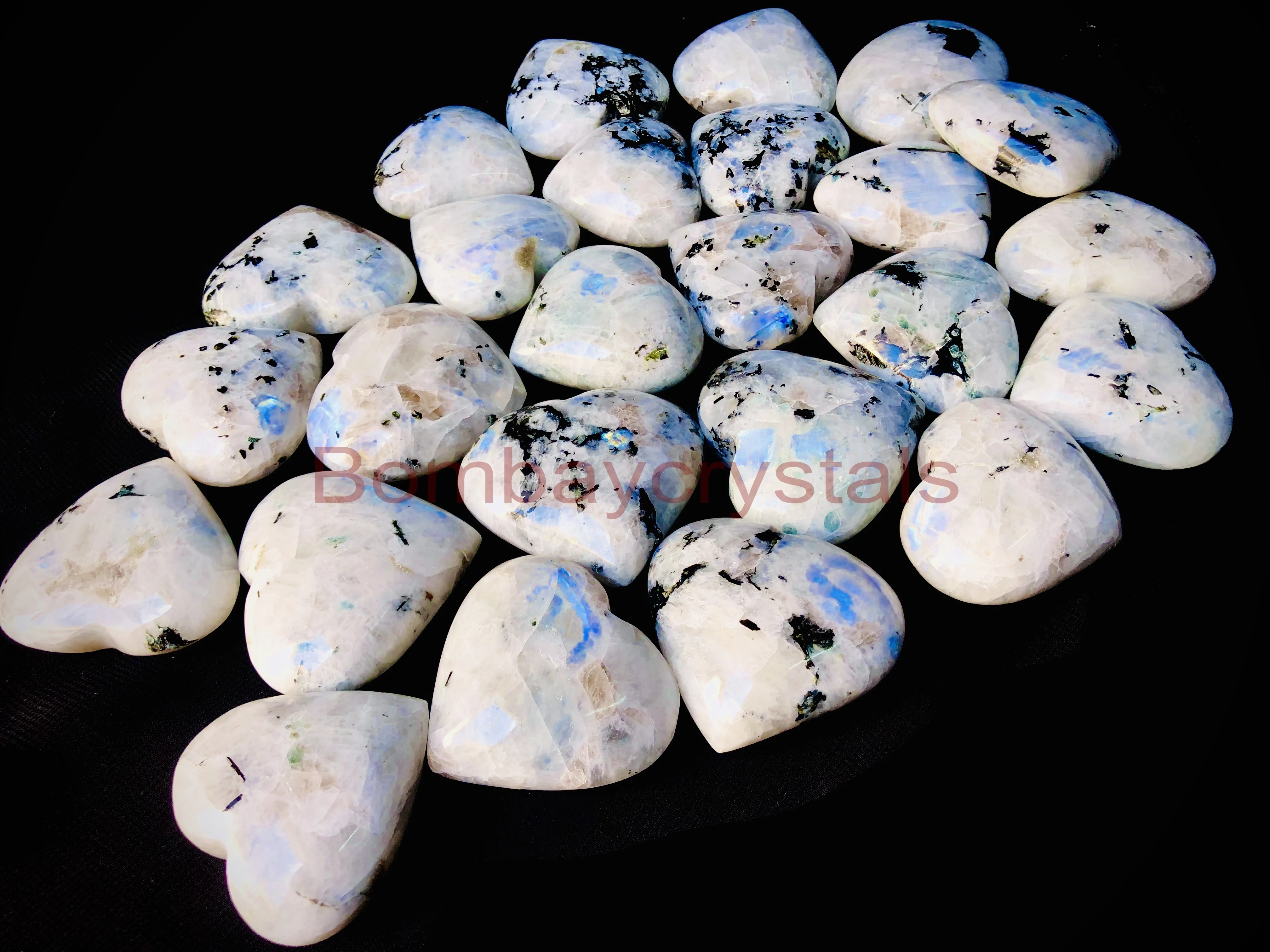 Rainbow moonstone puffy hearts full flashy whole sale crystals natural crystals moonstone hearts stone crafts healing