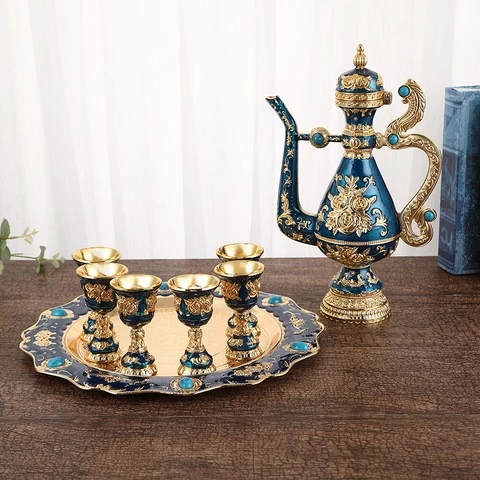 Ramadan Kareem Turkish Tea Arab Style Promotional Products Home Decoration Golden Cast Iron Coffee Teapot Set