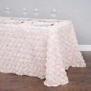 Rectangular chiffon rosette tulle tablecloth embroidered luxury rose flower design table cloth