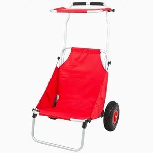 Red Folding Beach Fishing Chair & Cart Folding Portable Canopy Beach Chair with Wheel