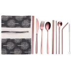 Reusable metal bubble tea drinking straws set Korean cutlery eco friendly gold plated flatware sets