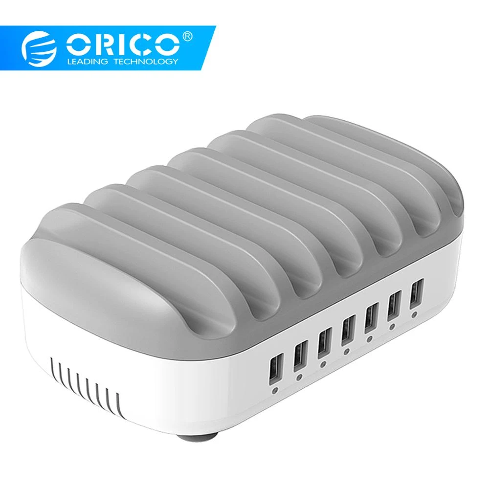 RICO  7 USB Ports Charger Docking Station with Phone Holder Multi USB Charger for Smart Phone Tablet Apply for Public House