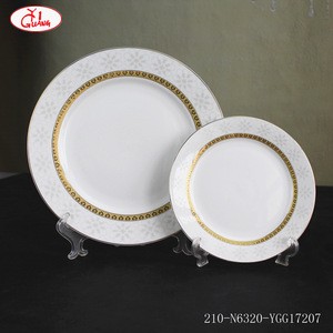 Round shape full decor villeroy boch dinnerware set with gold rim and white snowflake pattern YGG17207