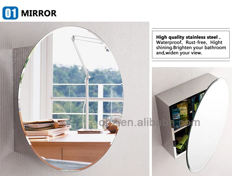 Round Shape Stainless Steel Mirror Cabinet Bathroom Furniture Mirror Cabinet