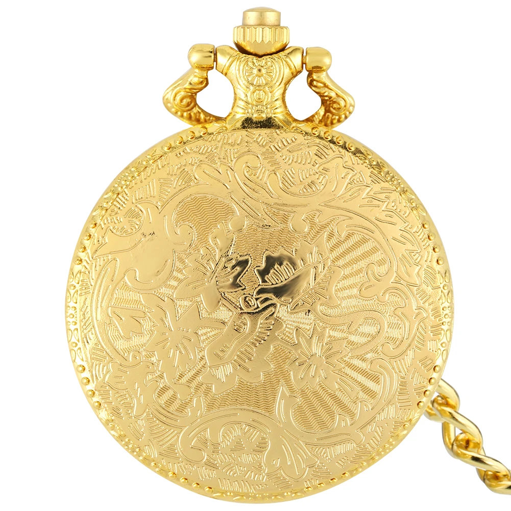 Royal Gold Shield Crown Pattern Quartz Pocket Watch Top Luxury Clock Collectibles Jewelry Gifts