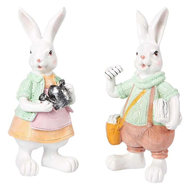 Set of 2 Easter Bunny Resin Figurines Home Decoration