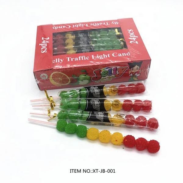 shantou confectionery product jelly soft gummy candy sweet fruit flavor mini traffic lights jelly lollipop