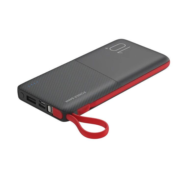 Shenzhen Factory Wholesales Custom Portable Battery Charger 10000mAh Mobile Phone Power Bank with charging cable