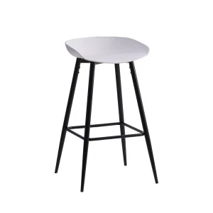 Simple and comfortable white  bar stool  with black powder coating legs