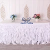 SK011C  wedding manufacture pure white taffeta and chiffon curly willow 6ft rectangle banquet table skirt