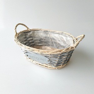 small grey willow wicker basket with ear handle and liner