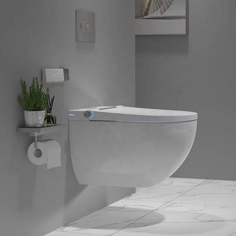 Smart Intelligent Wall hung toilet easy-cleaning space-saving design bathroom ceramic rimless wall hung toilet