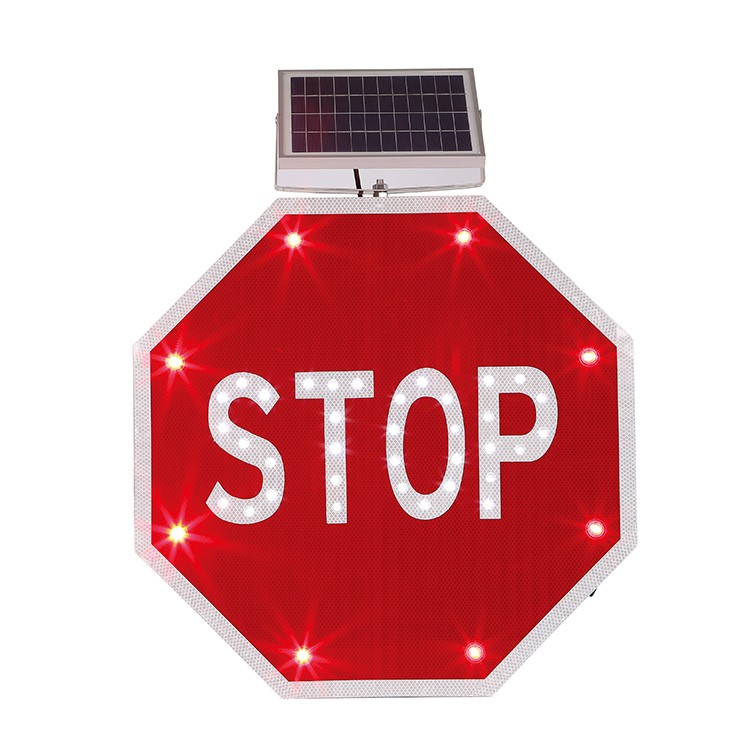 Solar Powered Aluminum Electric Highway Traffic Road Safety LED Light Flashing Stop Warning Sign Board