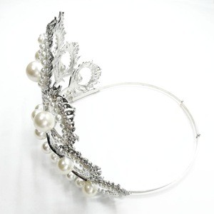 South Africa Miss World Crown Crystal Rhinestone White Pearl Beauty Queen Bridal Wedding Tiara